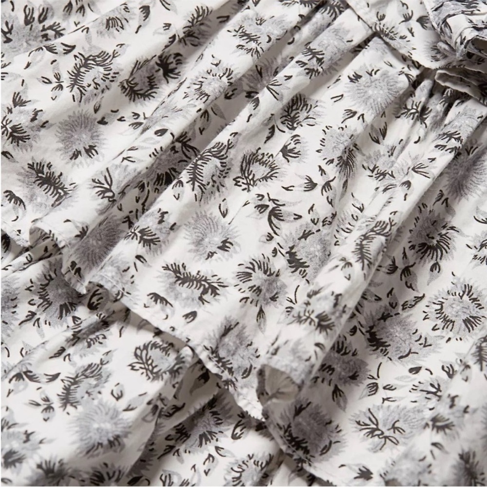 LoveShackFancy Paris Grey Floral Ruffle Tiered Long Puff Sleeve Mini Dress Sz 6 - Picture 13 of 15
